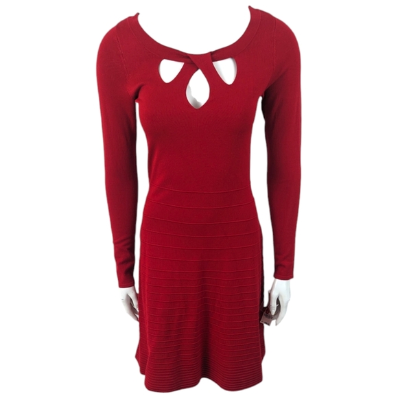 INC Macys Stretch Knit Fit & Flare Dress NEW Womens Medium Red Long Sleeve - Picture 1 of 10